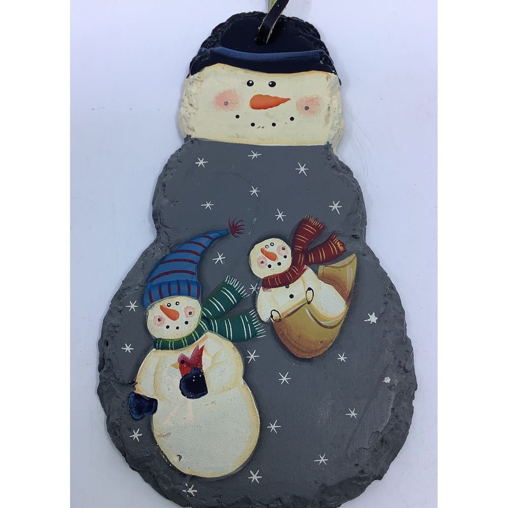 Hand Painted Slate Snowman Christmas Ornament Rustic Holiday Decor Gray 5.5"